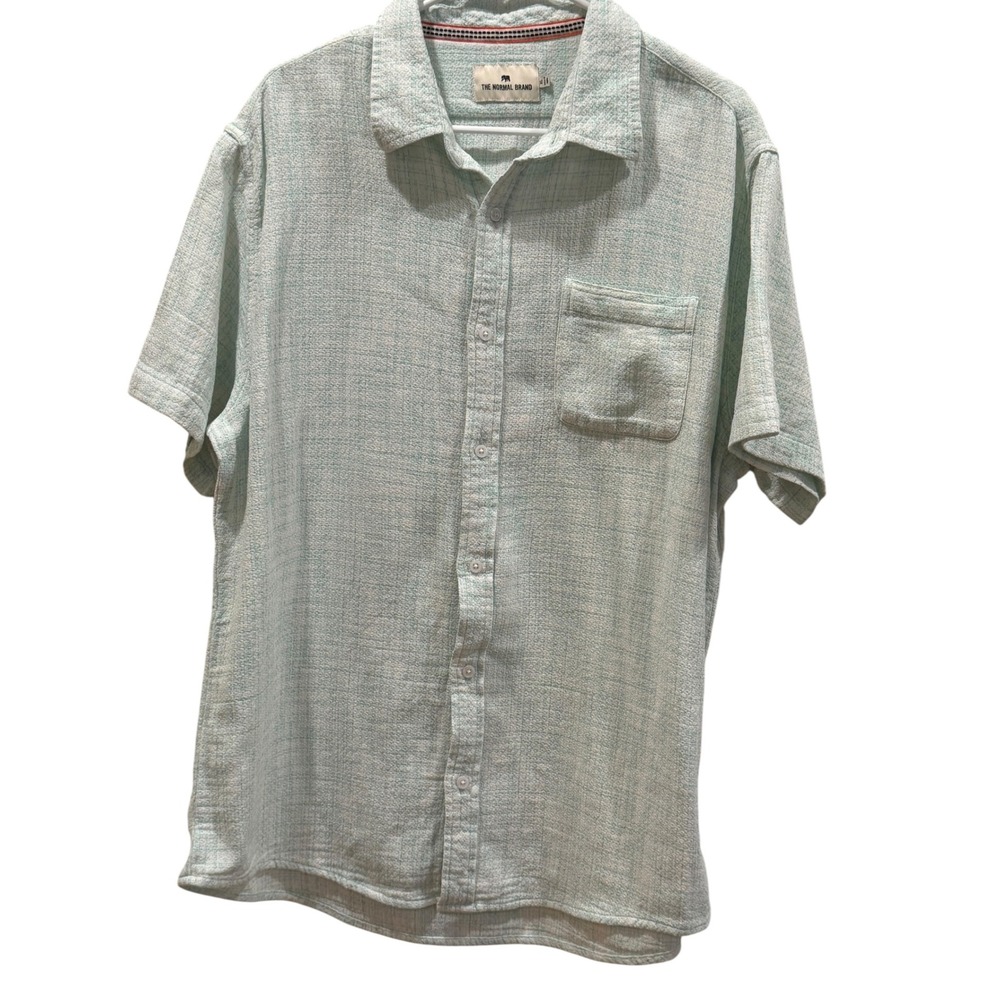 The Normal Brand Mens‎ XL Mint Green Textured Slub Cotton Short Sleeve Button